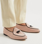 Rubinacci - Marfy Embellished Leather-Trimmed Suede Loafers - Neutrals