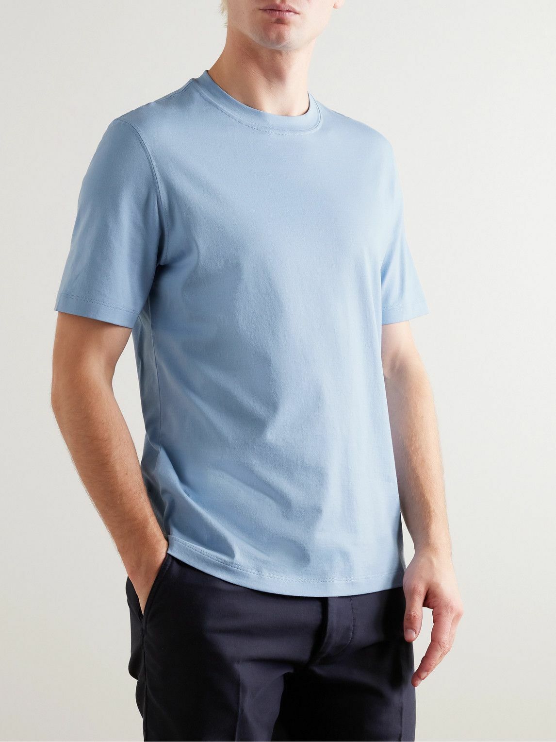 Tシャツ・カットソー BRUNELLO CUCINELLI Men T-shirt Blue 1 MD8217427 CW893 Brunello Cucinelli - Layered Cotton-Jersey T-Shirt - Blue