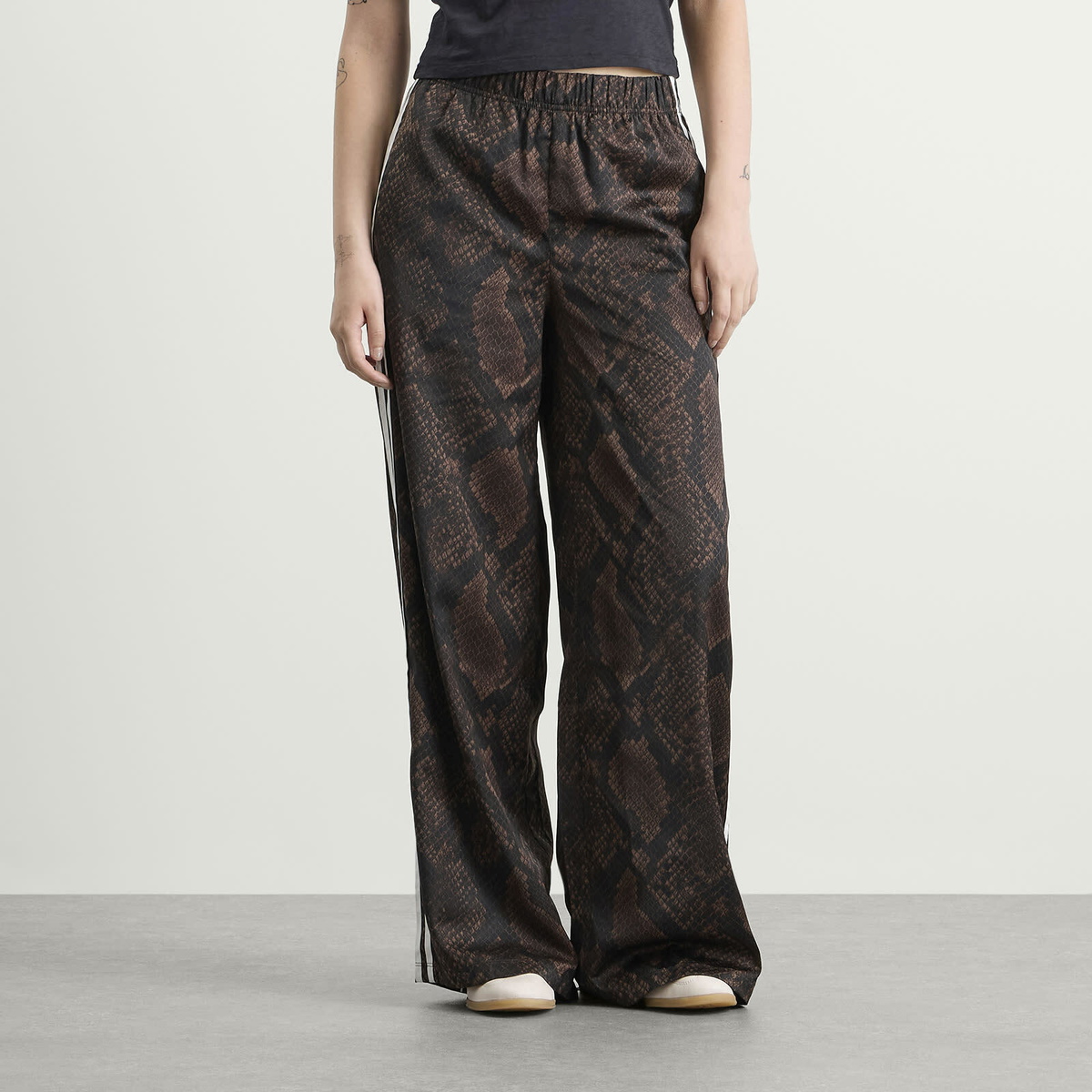 Adidas Women's Satin Wide Leg Track Pant in Earth Strata/Aurora Coffee