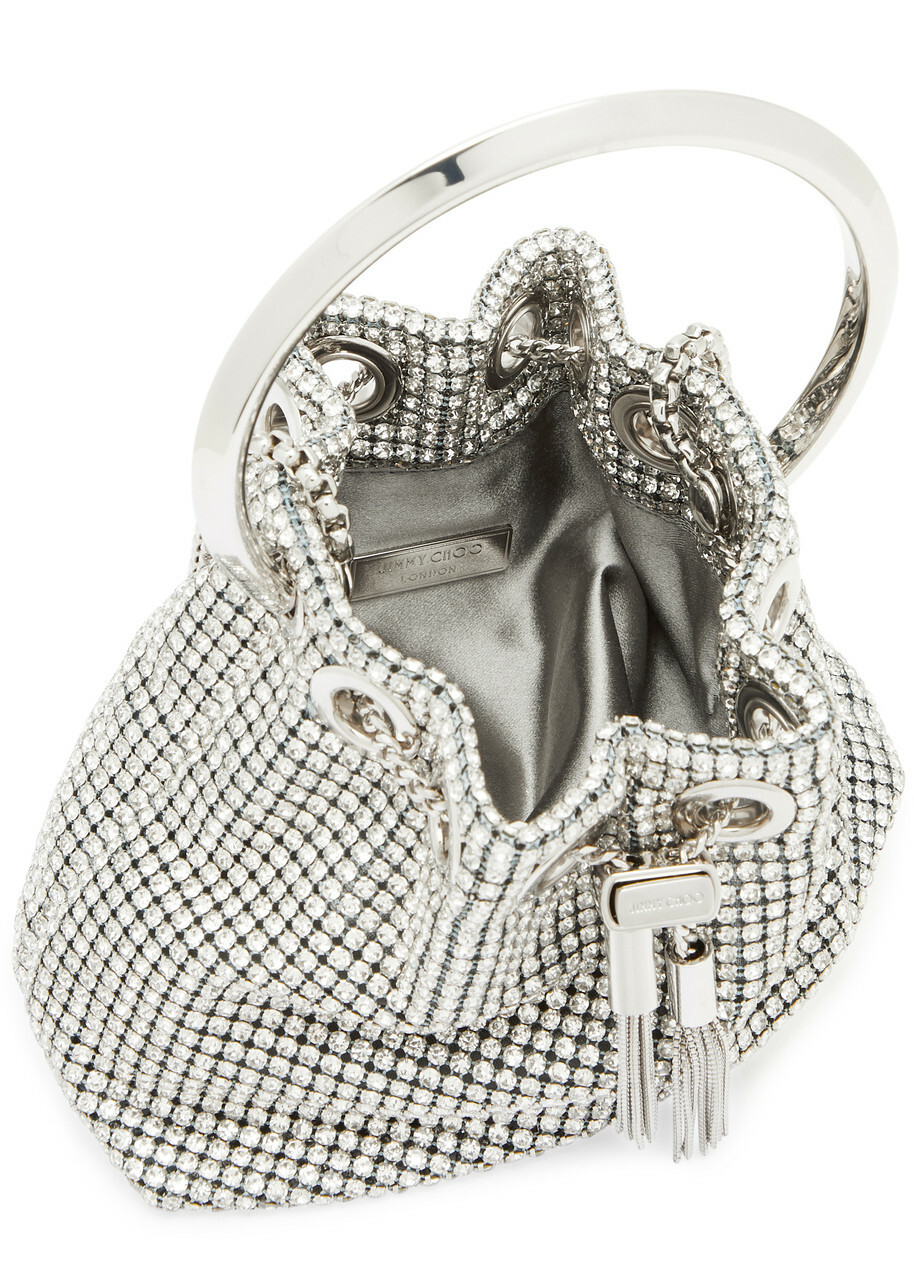 Jimmy Choo＊Bon Bon Bucket クリスタルハンドル バッグ＊送料込 JIMMY CHOO Bon Bon micro crystal-embellished satin bucket