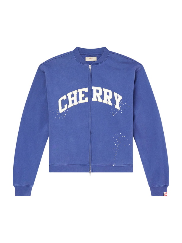 Photo: Cherry Los Angeles - Logo-Appliquéd Cotton-Jersey Zip-Up Sweatshirt - Blue