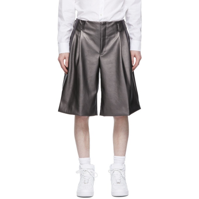 Photo: Comme des Garcons Homme Plus Silver Faux-Leather Shorts