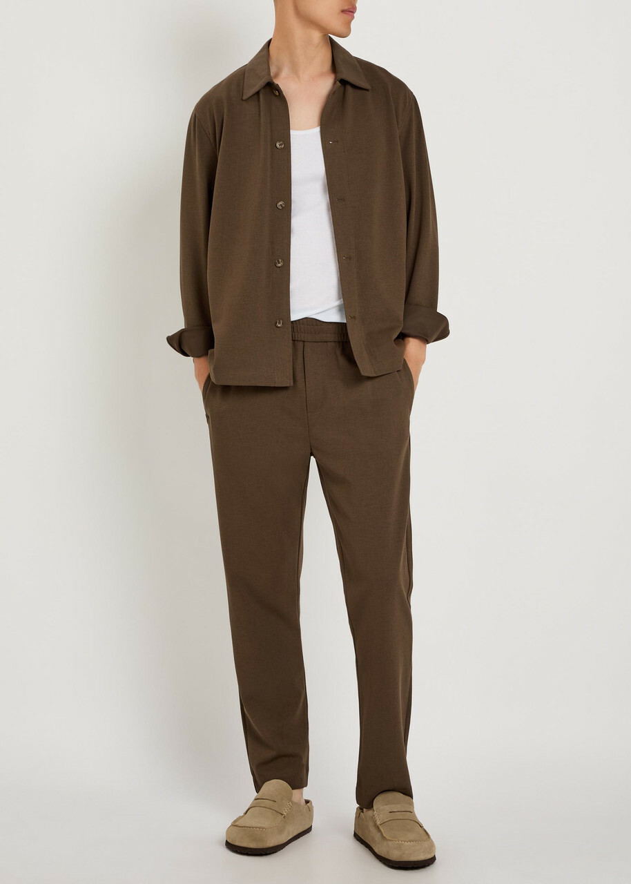 Raith Geneva Textured Tapered-leg Jersey Trousers Brown