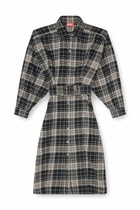 Diesel Midi dress in check flannel with wide belt - Dresses Womens in Multicolor