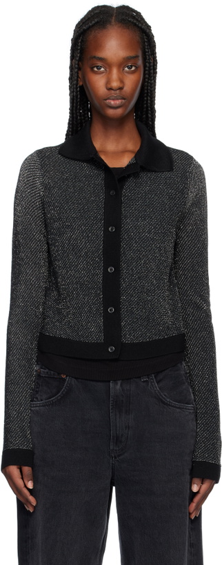 Photo: Re/Done Black & Silver Lurex Polo Cardigan
