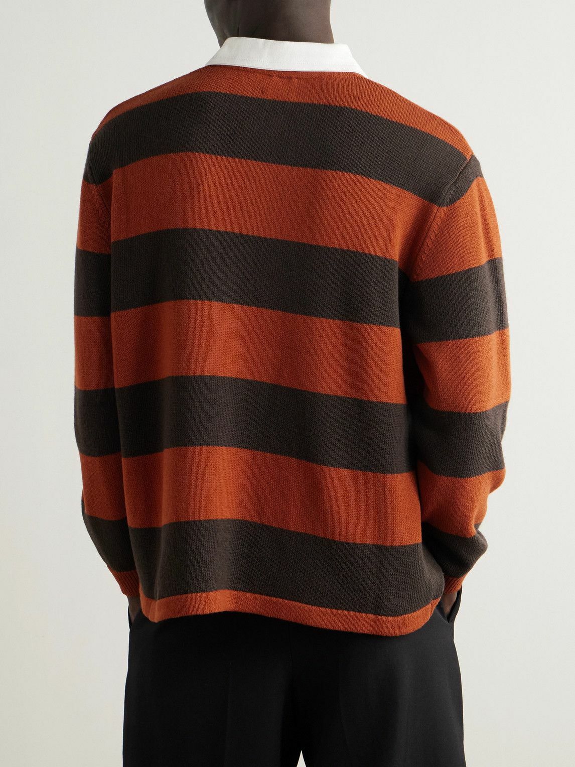 BODE - Logo-Embroidered Striped Wool Polo Shirt - Brown