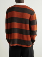 BODE - Logo-Embroidered Striped Wool Polo Shirt - Brown
