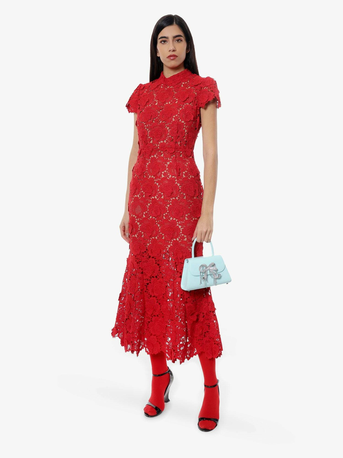self portrait red floral lattice lace dress Self Portrait Dress Hire main image 0