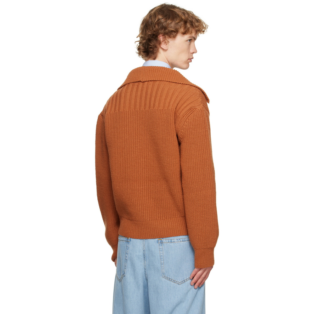 Dries Van Noten Orange Chunky Wool Cardigan