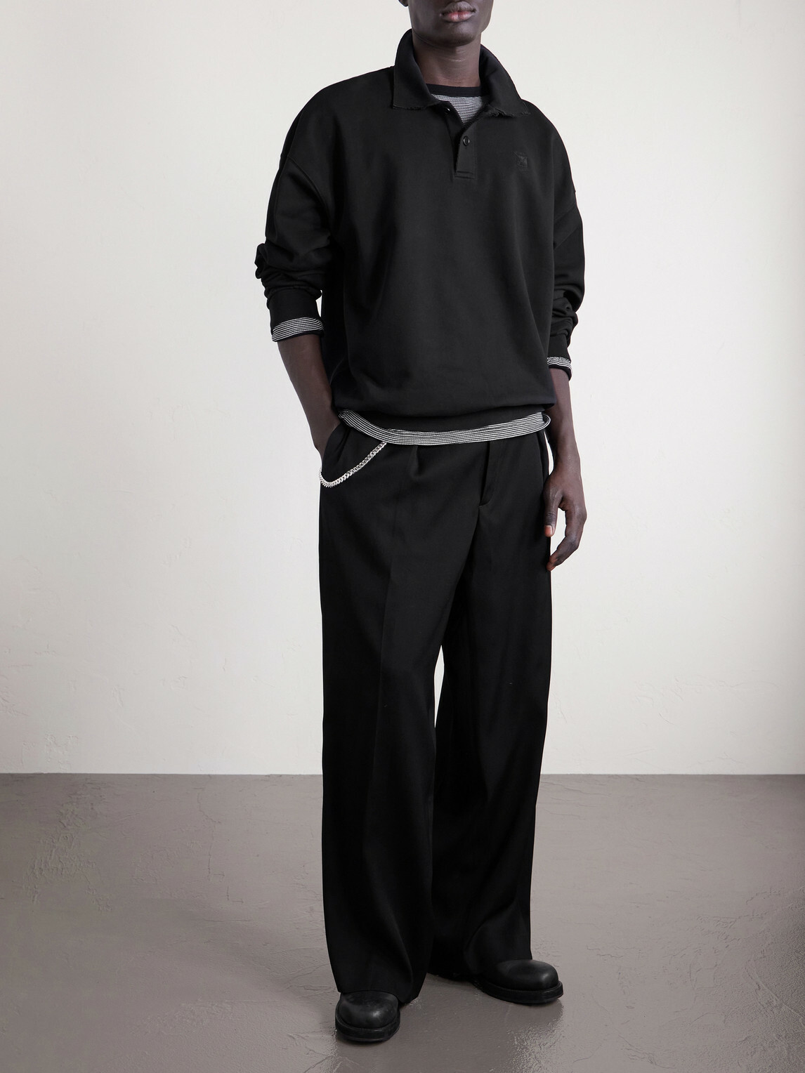 VETEMENTS - Logo-Embroidered Distressed Cotton-Jersey Sweatshirt - Black