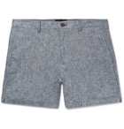 Club Monaco - Jax Slim-Fit Stretch-Linen and Cotton-Blend Chambray Shorts - Light blue