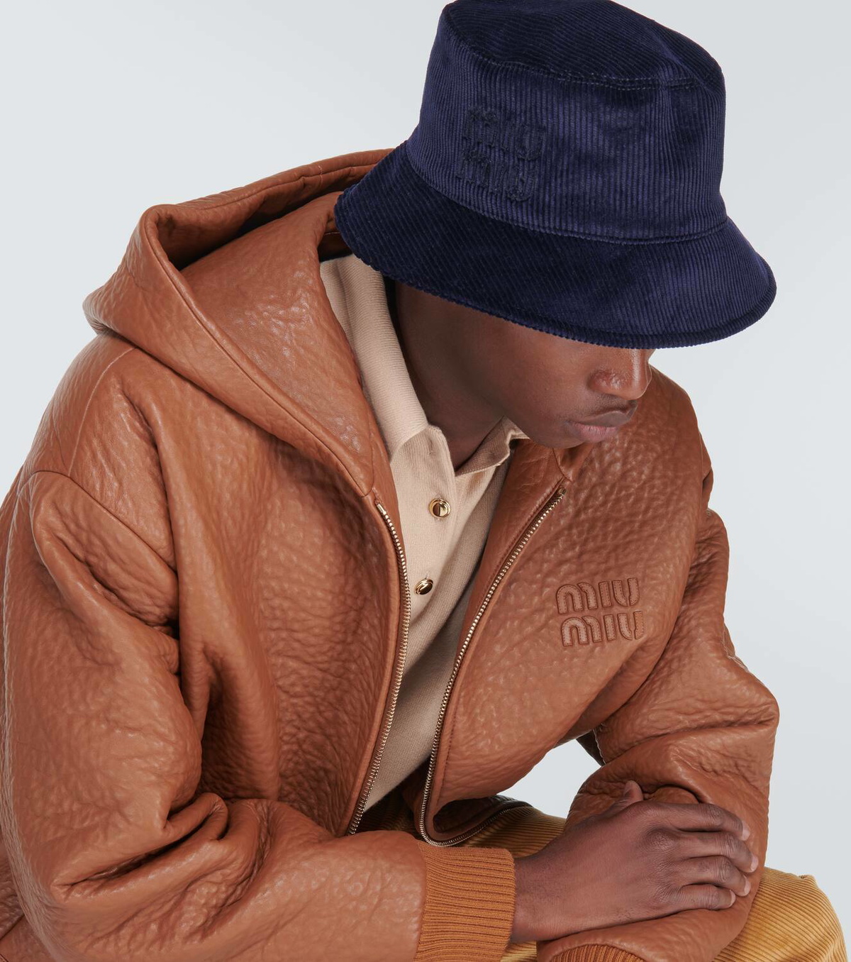 Miu Miu Tan Bucket Hat with Logo Khaki/white Drill Bucket Hat | Miu Miu main image 2