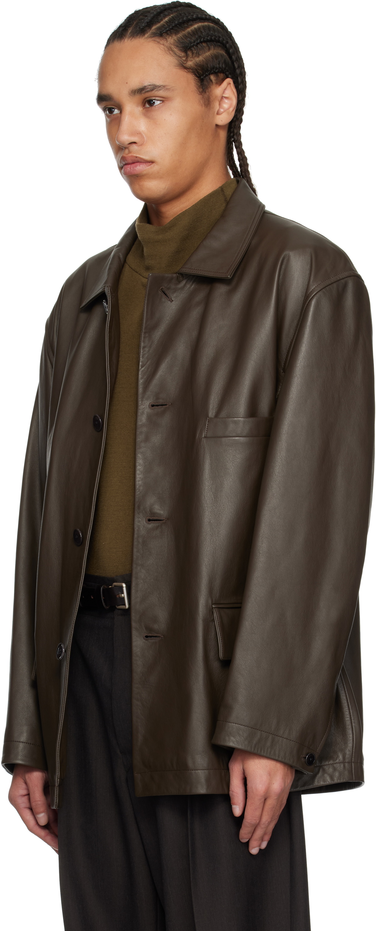 LEMAIRE Brown Relaxed Leather Jacket Lemaire