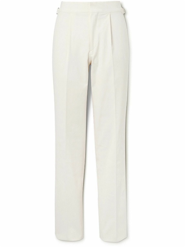 Photo: Thom Sweeney - Slim-Fit Straight-Leg Pleated Cotton-Blend Twill Trousers - Neutrals