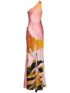 LOUISA BALLOU Plunge Printed Satin Silk Long Dress