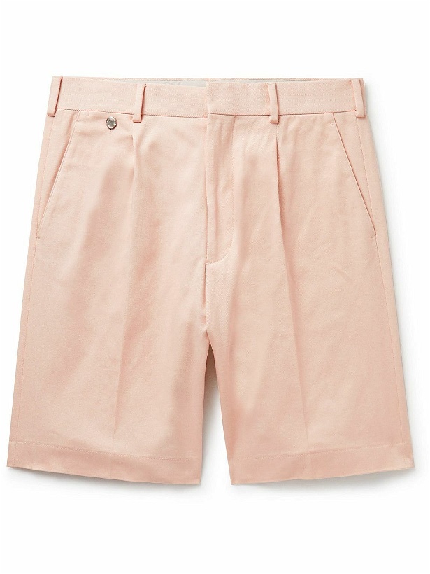 Photo: Agnona - Straight-Leg Pleated Cotton-Blend Twill Bermuda Shorts - Orange