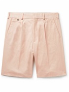 Agnona - Straight-Leg Pleated Cotton-Blend Twill Bermuda Shorts - Orange