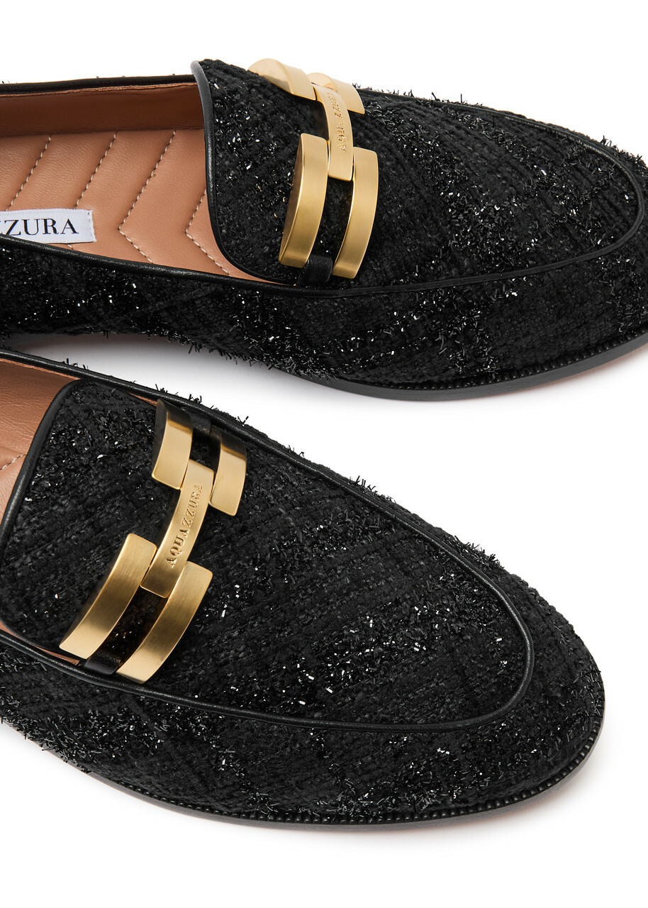 Aquazzura Brandi Tinsel-weave Tweed Loafers Black