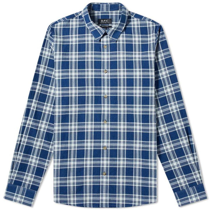Photo: A.P.C. Washed Flannel Check Shirt Navy