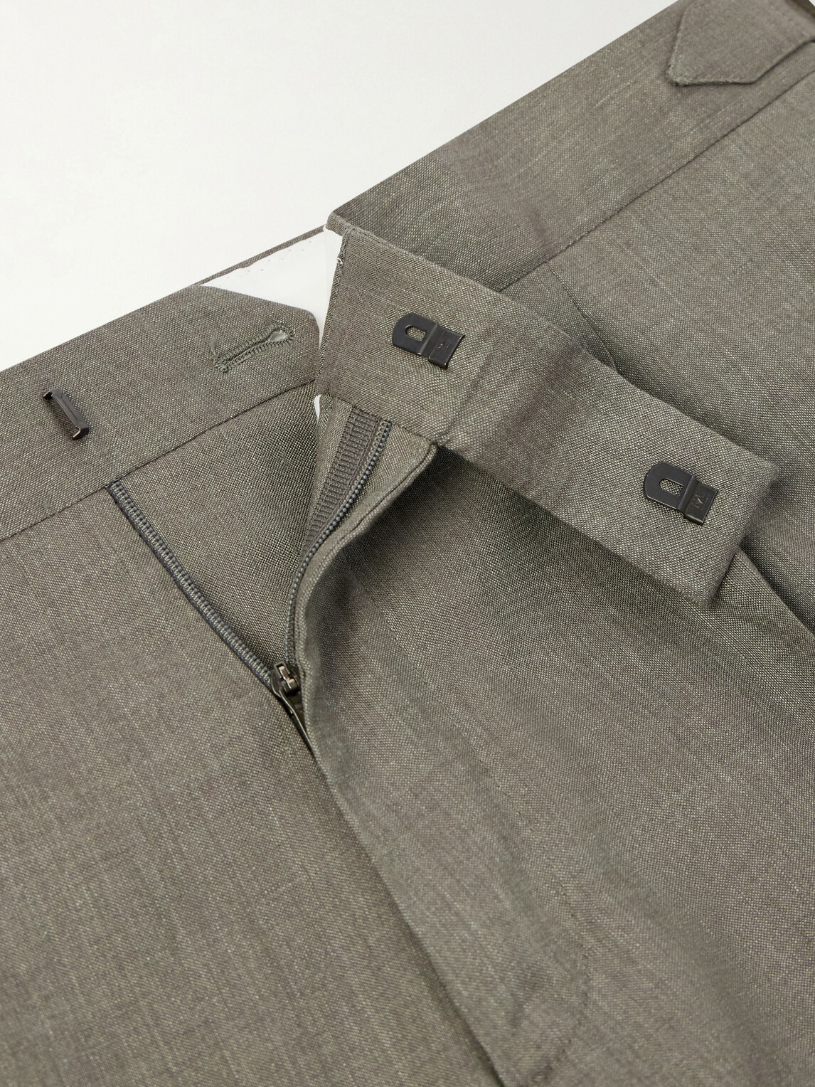 Mr P. - Straight-Leg Pleated Linen and Wool-Blend Suit Trousers - Green