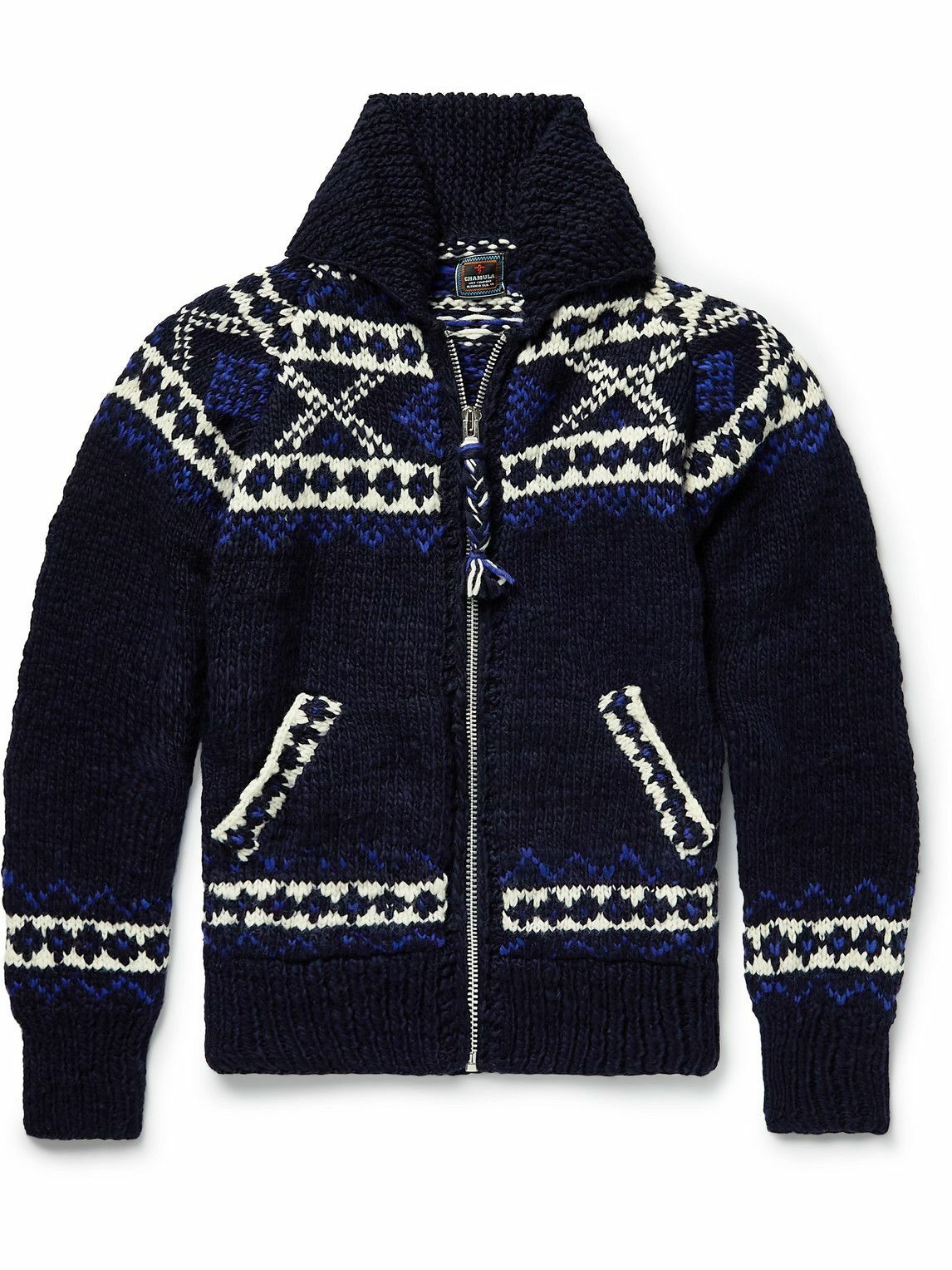 Chamula - Fair Isle Merino Wool Zip-Up Cardigan - Blue Chamula