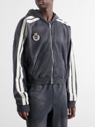 424 - Logo-Embroidered Distressed Cotton-Jersey Zip-Up Hoodie - Black