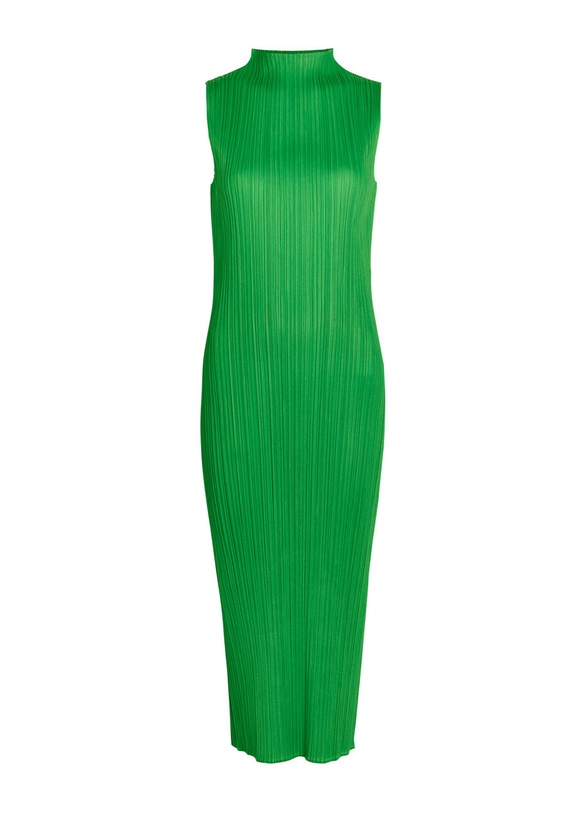 Photo: Pleats Please Issey Miyake Pleated High-neck Woven Midi Dress Green