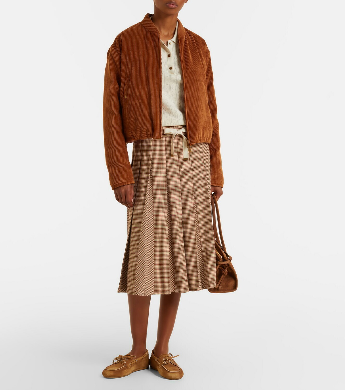 Moncler Checked pleated midi skirt