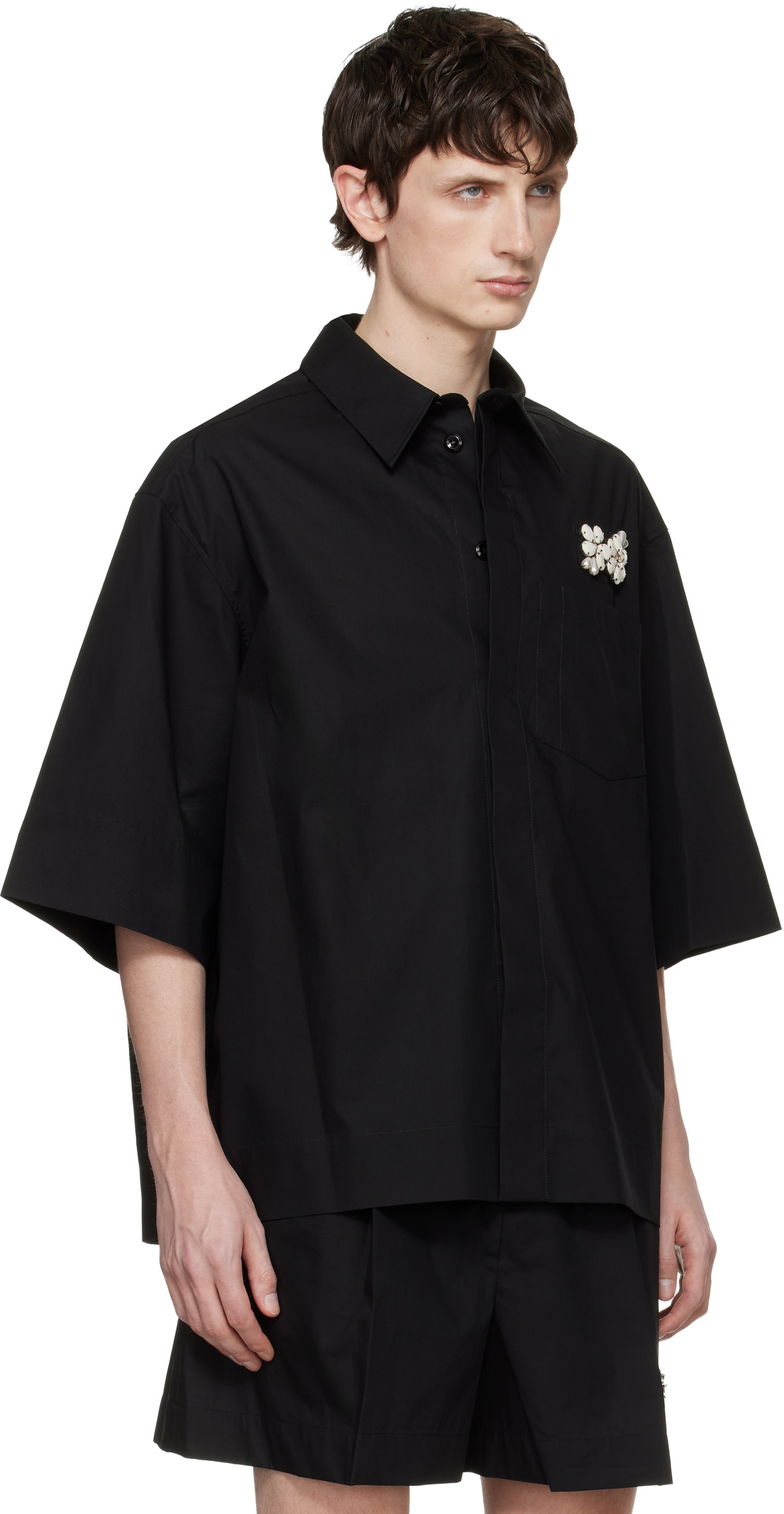 Simone Rocha Black Embellished Boxy Pen Pocket Shirt