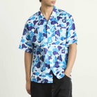 A Bathing Ape Men's Abc Camo Open Collar Ss Shirts in Blue