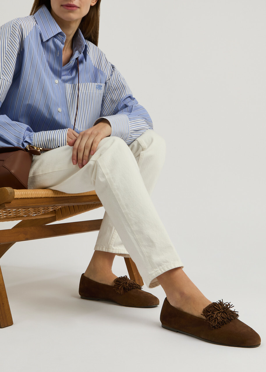 Aquazzura Gytane Fringed Suede Loafers Brown