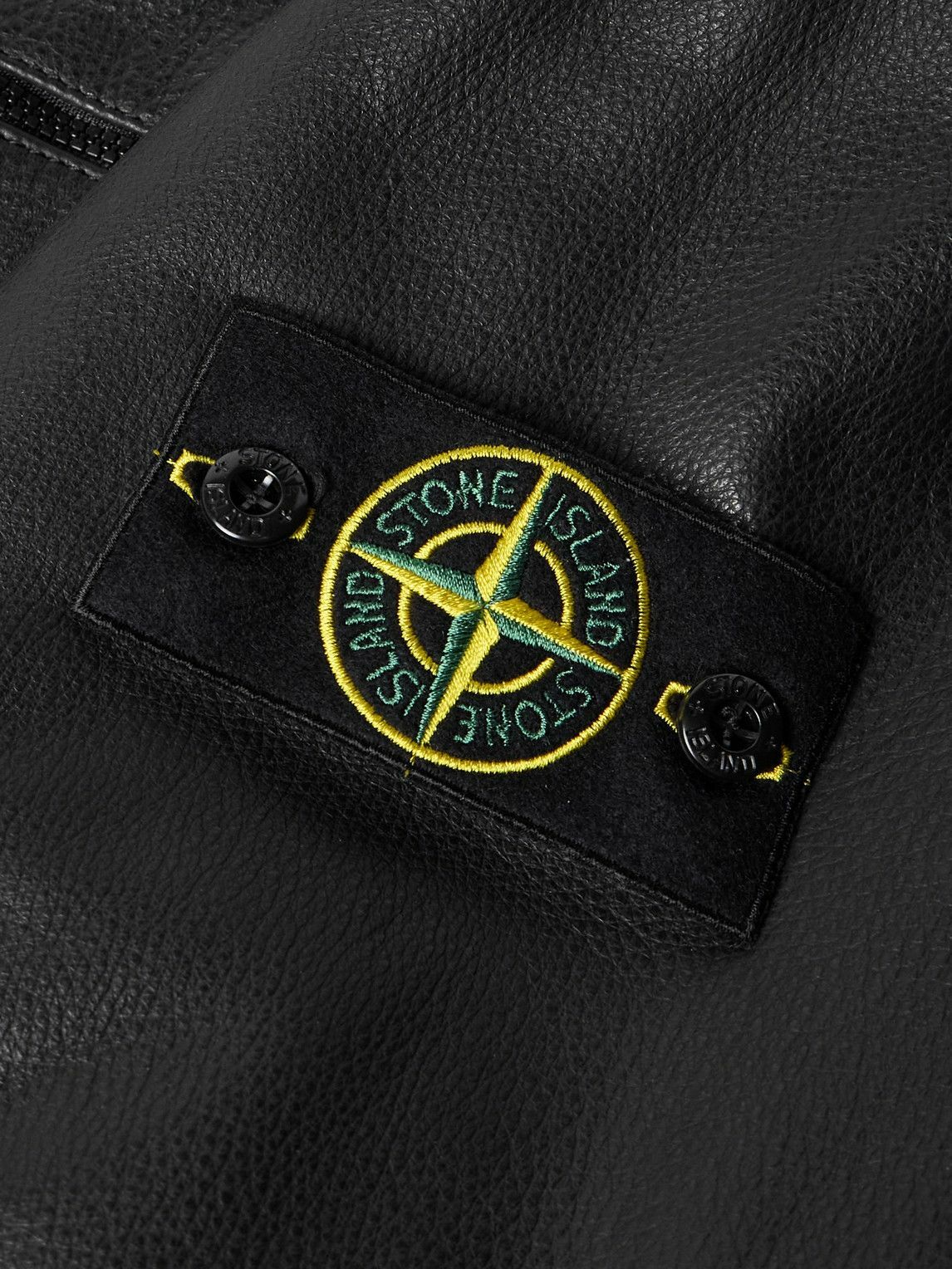Stone Island - Logo-Appliquéd Full-Grain Leather Jacket - Black