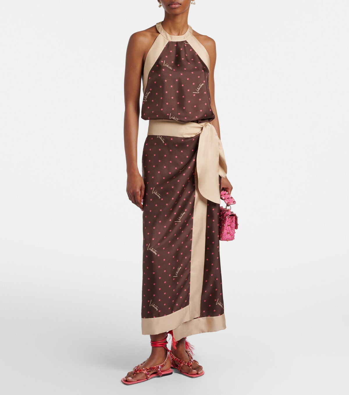 Valentino Printed silk twill wrap skirt