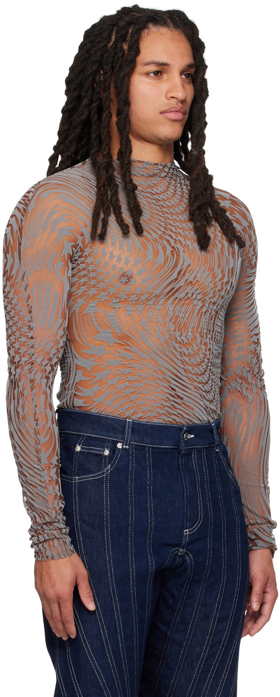 Mugler Tan & Gray Star Turtleneck Mugler Mugler Tan & Gray Star Turtleneck Mugler