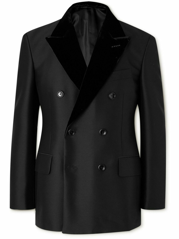 Photo: TOM FORD - Cooper Slim-Fit Double-Breasted Velvet-Trimmed Wool and Silk-Blend Tuxedo Jacket - Black