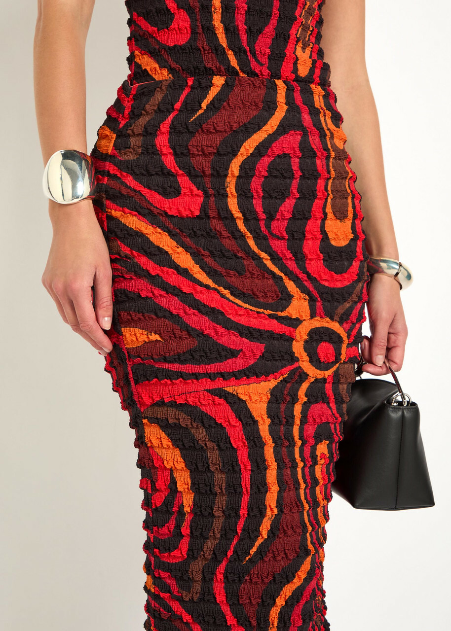 Pucci Printed Seersucker Midi Skirt Orange