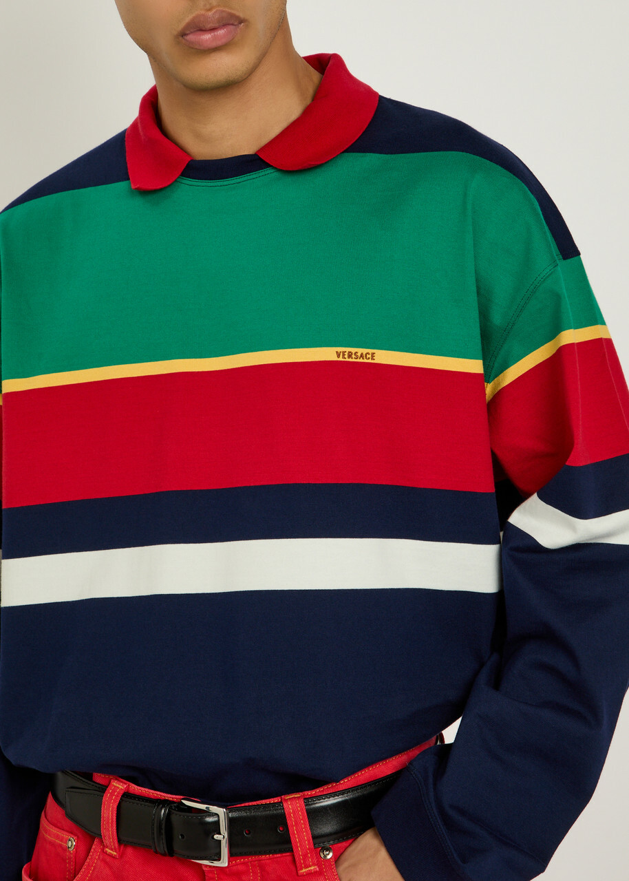 Versace Striped Cotton Polo Sweatshirt Multicoloured 1