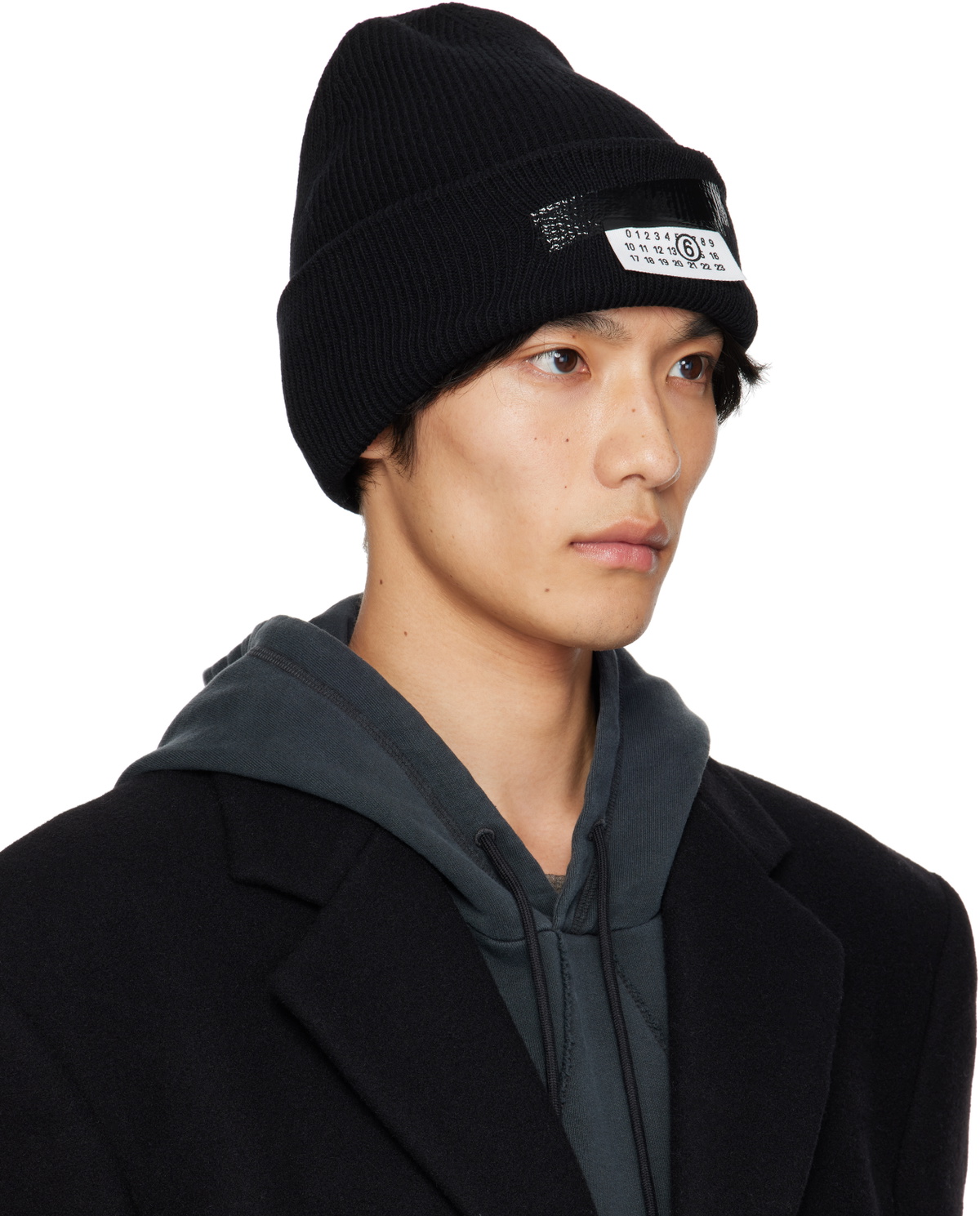 MM6 Maison Margiela Black Taped Label Wool Beanie