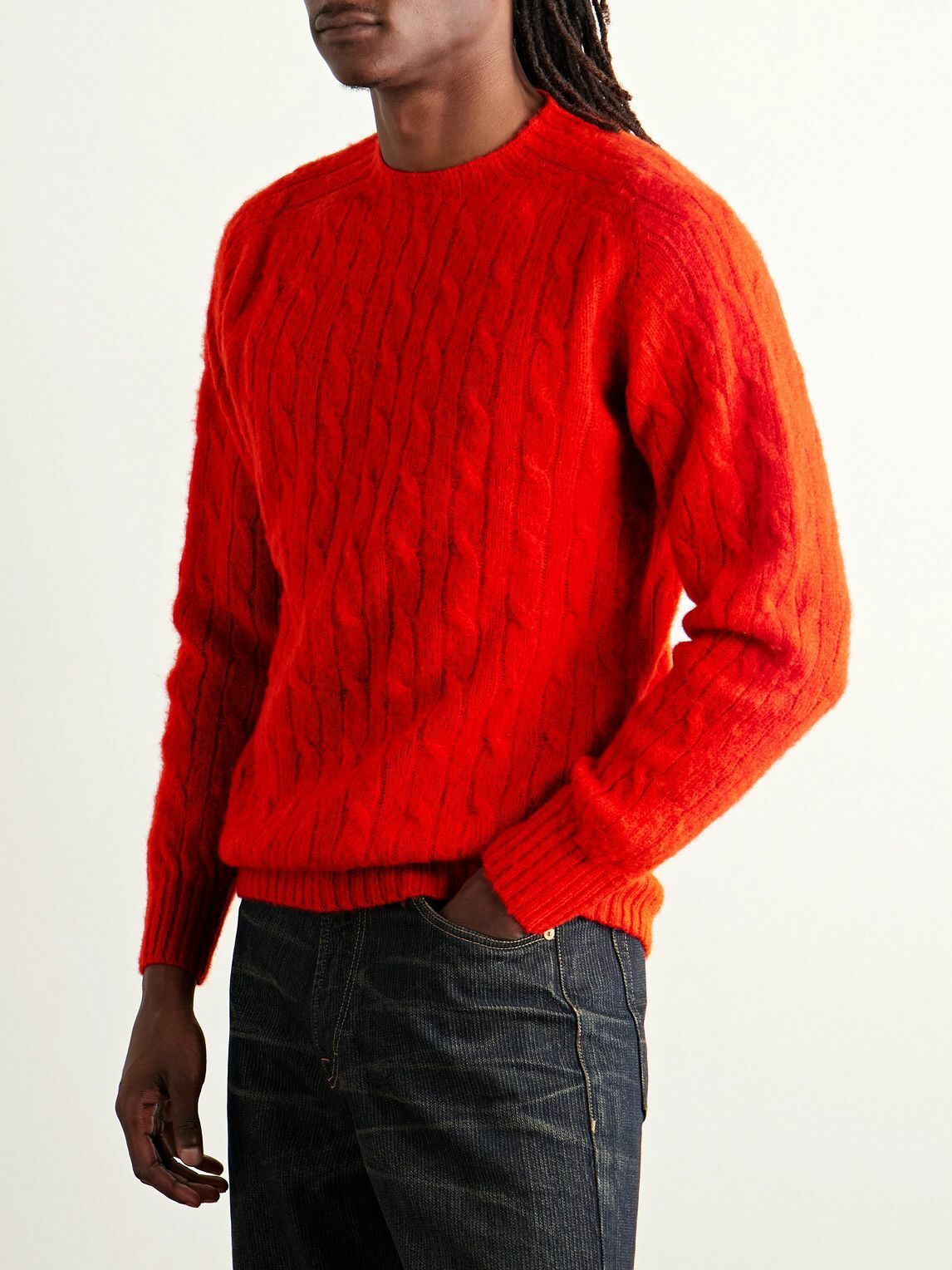 Drake's - Cable-Knit Shetland Wool Sweater - Red