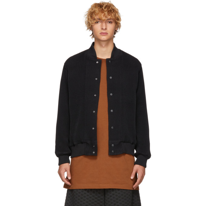 Homme Plisse Issey Miyake Black Pleated Bomber Jacket