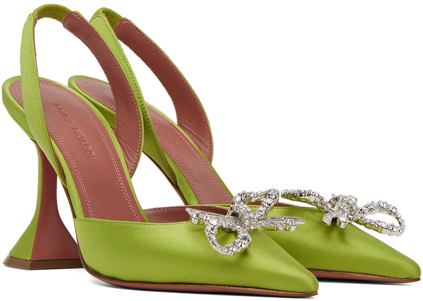 【関税込み】Amina Muaddi グリーン Rosie ヒールサンダル Amina Muaddi Green Rosie Sling 95 Heels Amina Muaddi