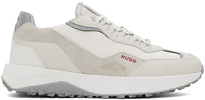 Photo: Hugo White & Gray Mixed Material Sneakers