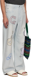 Glass Cypress Blue Embroidered Oversized Denim Jeans