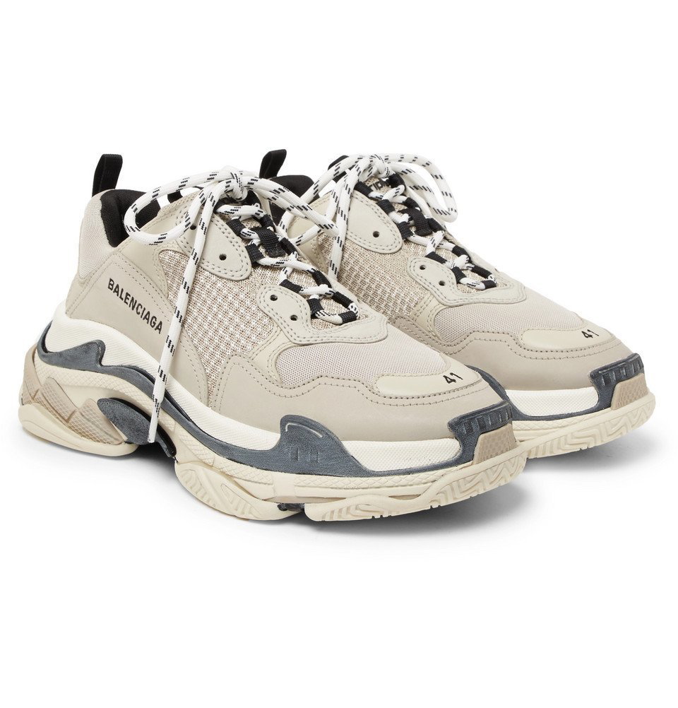 Balenciaga Triple S Logo-embroidered Leather, Nubuck And Mesh Sneakers -  Blue
