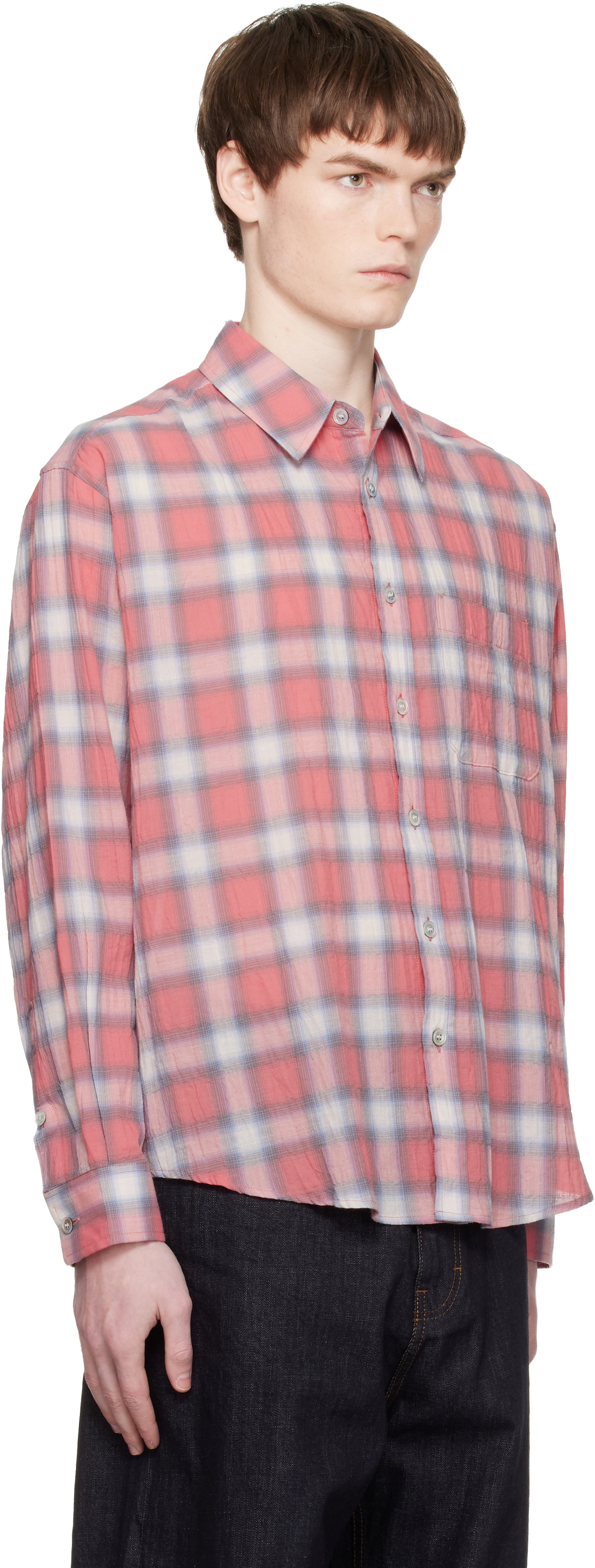 COOR Red Seersucker Ombre Checkered Shirt