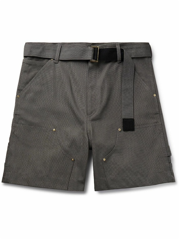 Photo: Sacai - Carhartt WIP Wide-Leg Belted Cotton-Canvas Shorts - Gray