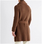 Brioni - Shawl-Collar Belted Ribbed Wool and Cashmere-Blend Cardigan - Brown