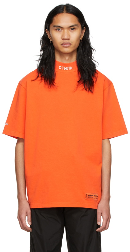 Photo: Heron Preston Orange 'CTNMB' Turtleneck T-Shirt