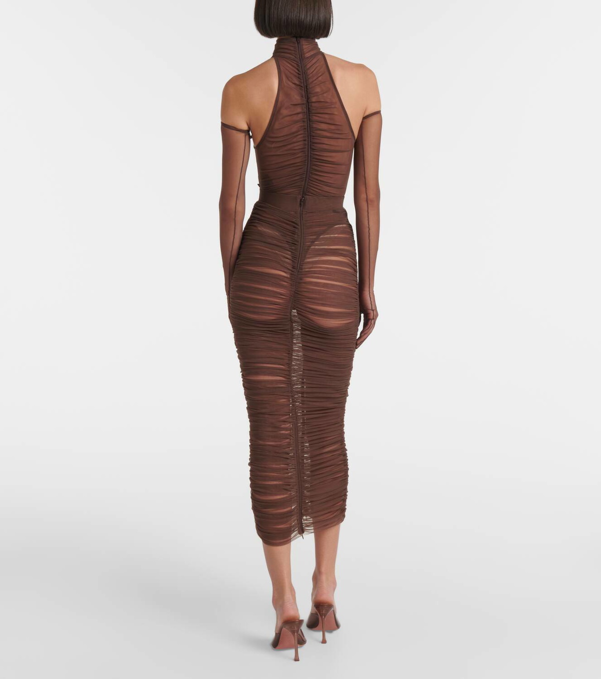 Alex Perry Ruched mesh midi skirt