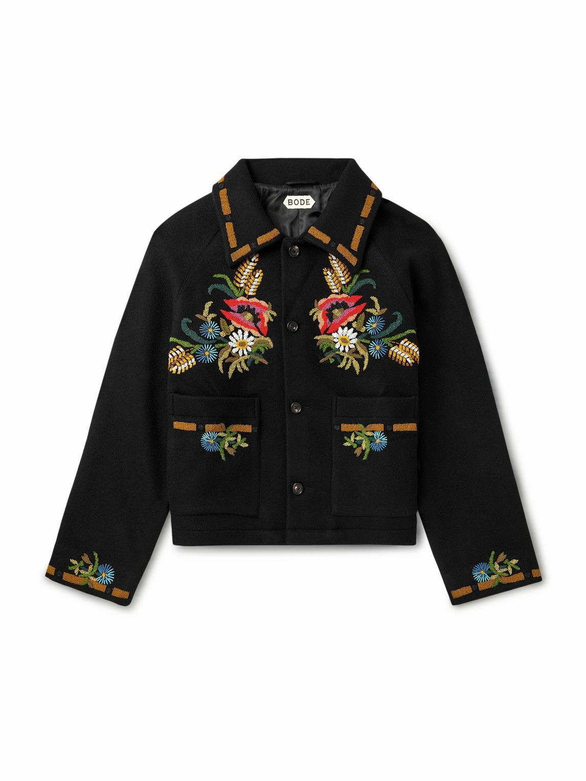 BODE - Cropped Embroidered Denim Jacket - Blue Bode